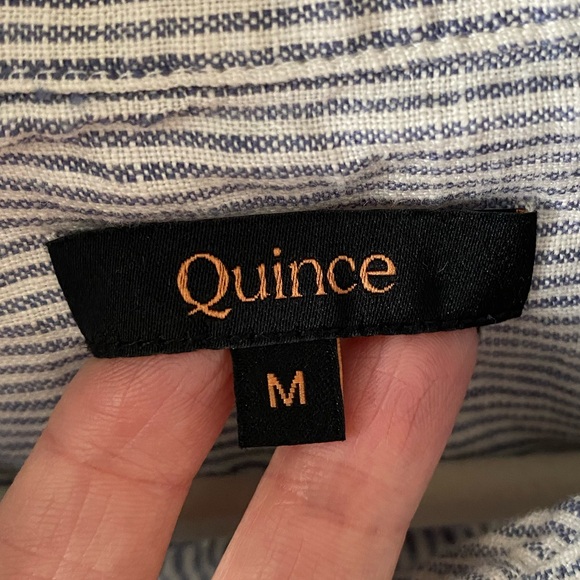 Quince Blue Pinstripe 100% European Linen Buttoned Top Classic Business Spring M - Picture 5 of 10